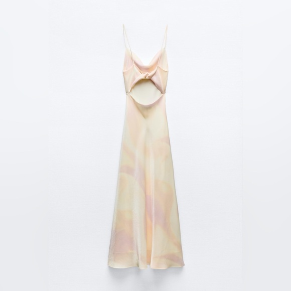 Zara maxi long satin foil effect cowl neck body on casual summer vacation dress - Picture 15 of 16